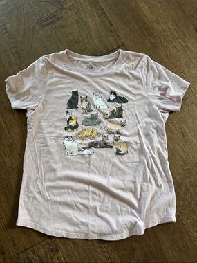 Mighty Fine Light Pink Cat Graphic Short Sleeve Tee